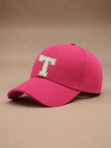 1pc Kids Black 26 Letter Baseball Cap, Gold Thread Embroidered R Design, Adjustable Snapback, Fashionable Sun Hat For Boys & Girls - Rose Red - View 40