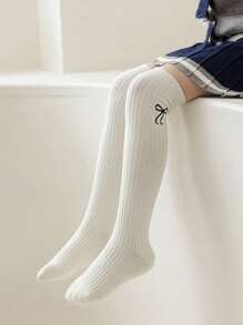 2 Pairs Girls Over The Knee Socks With Embroidery, Long Cotton Tube Socks For Lolita Style, Suitable For Spring, Autumn & Winter