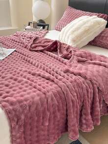 1 pieza Manta suave y agradable para la piel con borde enrollado en color rojo rosa, adecuada para el dormitorio y la habitación de invitados - Rosa Roja - Ver 6