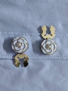 2pcs Rose Flower-Shaped Cufflinks, Can Be Used As Decorative Buttons