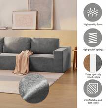116*116" Modular L Shaped Sectional Sofa, Luxury Floor Couch Set, Upholstered Indoor Furniture, Foam-Filled Compressed Sofa For Living Room, Bedroom, 5 PC Free Combinations - Gray - View 7