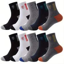 2/5/10 Pairs Men's Mid-Calf Athletic Socks - Breathable, Anti-Sweat, Moisture-Wicking, Knit Fabric, Solid Color Design, Stylish Graphic Socks For Sports And Casual Wear, Casual Athletic Socks - Multicolor - View 2