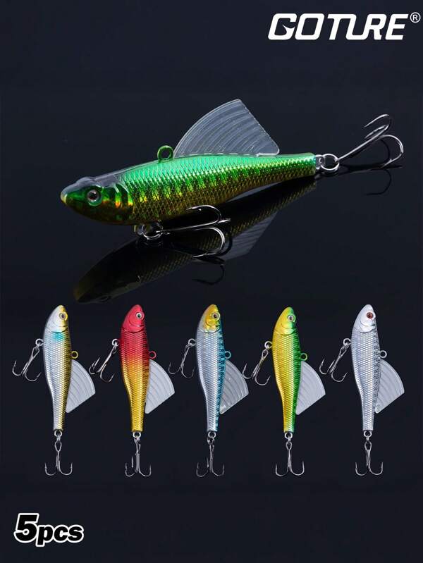 GOTURE Goture 5 pièces leurres de pêche au vairon avec laser, crochet avec rainure de sang, yeux de poisson 3D réalistes, nageoire caudale, sans barbe bloquante, billes d'acier sonores, leurre artificiel flottant pour la pêche en eau douce