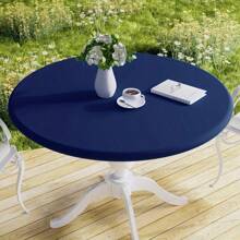 1pc Round Milk Silk Tablecloth, Anti-Slip, Polyurethane Machine Woven Tablecloth, Durable Dining Table Protective Woven Cover