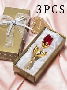 1pc Glass Rose Mini Crystal Flower Artificial Flowers,Mini Crystal Gift Box Decoration Red Rose Flower Artificial Flowers Party Gift For Women, Glass Rose Mini Crystal Flower Artificial Flowers Wedding Party Gift Room Ornament Office Desktop Decoration