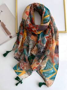 Soft And Breathable Scarf For Women, Lightweight Warm Colorful Print Shawl With Tassels, Perfect For Outdoor And Daily Use  Winter Fall