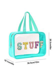 Geantă cosmetică "STUFF" cu litere minimalistă în mai multe culori, geantă de depozitare rezistentă la apă de mare capacitate, geantă pentru depozitare cosmetice cu fermoar, geantă transparentă pentru articole de toaletă, geantă portabilă pentru gustări, geantă de depozitare pentru cadouri de Crăciun, geantă neagră pentru articole de toaletă pentru călătorie.