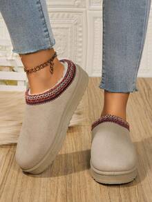 Nuevas zapatillas de invierno 2024 para mujer, importadas, de ante, con suela gruesa y cálida, cerradas y con forro de lana - Beis - Ver 2