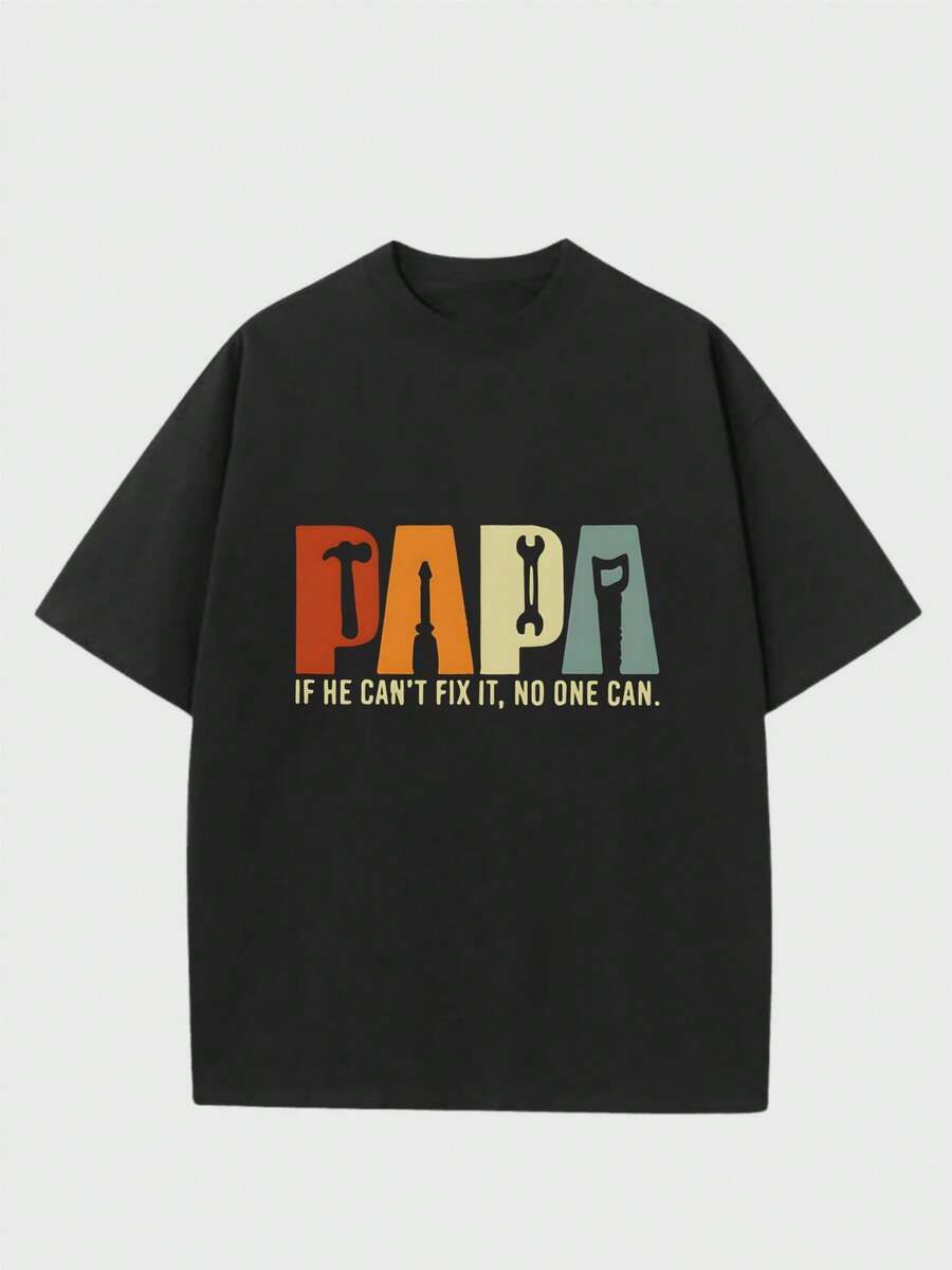 Para hombre,Camisa con estampado de "PAPA" y herramientas, con frase - negra,Camiseta casual de cuello redondo y manga corta con estampado,adecuada para uso diario en primavera y verano,unisex - Negro - Ver 1