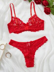 Lingerie sexy, ensemble de lingerie fine avec bordure en dentelle rouge, enflammer la nuit passionnée, libérer le charme charmant