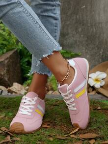 2024 Spring/Summer New Chunky Soft Leather Thick Sole Increased Height Chunky Sneakers, Women Mesh Breathable Running Casual Sports Shoes - Pink - View 4