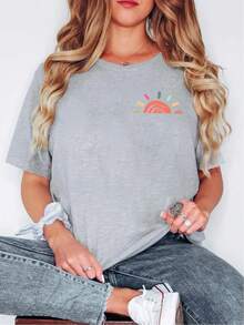 Oversized Style For Women, Boho Beach Shirt, Weekend At The Lake Tee Gifts, Comfort Retro Sun Shine On My Mind Shirt, Groovy Summer Shirt, Summer Vacation Shirt, Loose Type Shirt For Women, Perfect For Holiday Parties Or Gift Giving, Soft And Comfortable - Light Grey - View 2