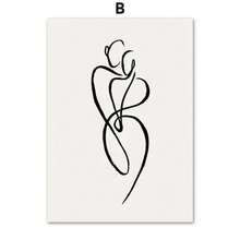 1 件北欧简约风格亲吻语录帆布墙面抽象线条画客厅装饰礼品可选画框