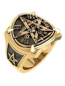 1pc Elegant Men's Gold-Color Copper Ring With Intricate Ancient Egyptian & Pentagram Design, Suitable For Formal Events, Parties, Daily Wear, Ideal Gift For Boyfriend, Husband, Father On Valentine's Day/Father's Day