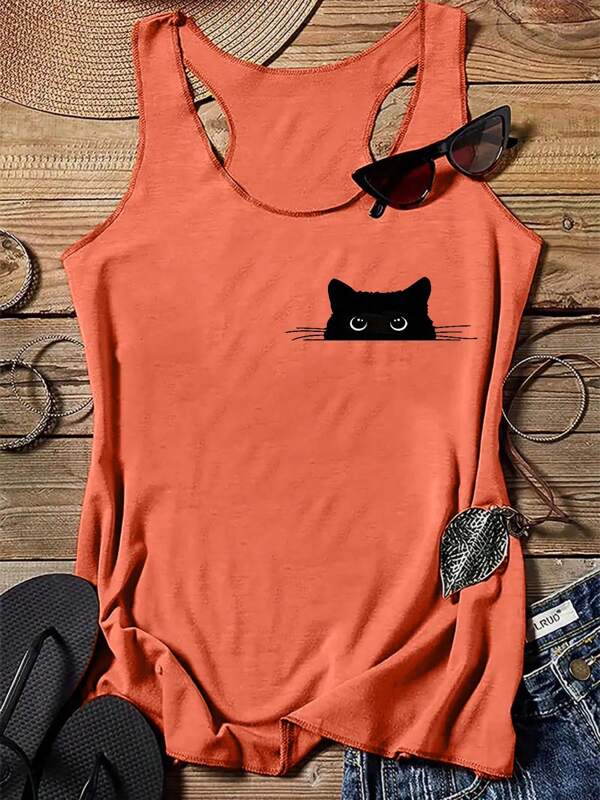 2025 Neuankömmling Bedrucktes Rundhals-Camisole, lässiges ärmelloses Tanktop für Damen, maschinenwaschbar, geeignet für den Alltag im Frühling/Sommer und für zu Hause