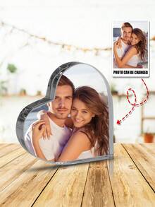 1pc Customized Photo Acrylic Ornament, Personalized Transparent Square Heart-Shaped Photo Sculpture, Exclusive Gift For Weddings, Graduations, Birthdays, Anniversaries, Custom Couple Photos, Wedding Group Photos, Graduation Ceremony Photos,Christmas Gift Supplies - Multicolor - View 5