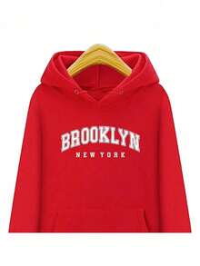 Sweatshirt Cold Weather Plus Size Kangaroo Print Brooklyn Ny Casual Street UNISEX G1 To G5 - 紅色 - 查看 2