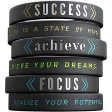 Sainstone 成功、成就、专注 - 励志硅胶手环 - 带有鼓舞人心信息的激励硅胶腕带 - 男女通用成人尺寸，适合男士、女士、青少年和运动员 - 彩色 - 查看 8