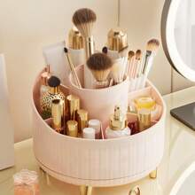 1pc Desktop Rotating Makeup Storage Box, Stationery Storage Box, Pen Holder, Cosmetics Display Rack, Multifunctional Makeup Brush Storage Bucket, Skincare Product Storage Box, Plastic Makeup Brush Storage Box