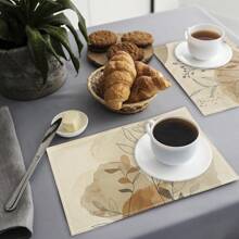 1pc/4pcs/6pcs Everyday Decor Placemats, Floral Leaf Linen Placemats, Stain Resistant Placemats, Suitable For Home, Dining Room And Restaurant, Tabletop Decoration, Home Goods