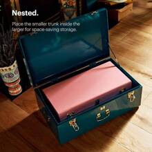 Fashionable Storage Trunks Set Of 2 Pink Teal Steel Chests With Gold Accents Stackable Bedroom Organiser With Secure Lids Durable MultiPurpose Blanket Toy Box Essential For  Spaces - Teal/Pink - View 5