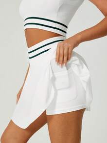 NcmRyu 1 Set Women Seamless Elastic Side Pocket Design Sports Outfit, Spring/Summer - White - View 8