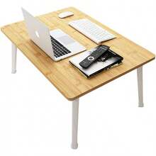 Foldable Portable Laptop Desk For Bed & Floor, 23.6 Inch, Bamboo Color, Height-Adjustable Legs - Bamboo Wood - View 6