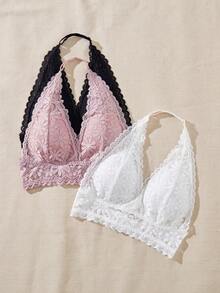 3PCS Multicolor Backless Suspender Deep V Lace Lingerie Bra Underwear - 彩色 - 查看 6