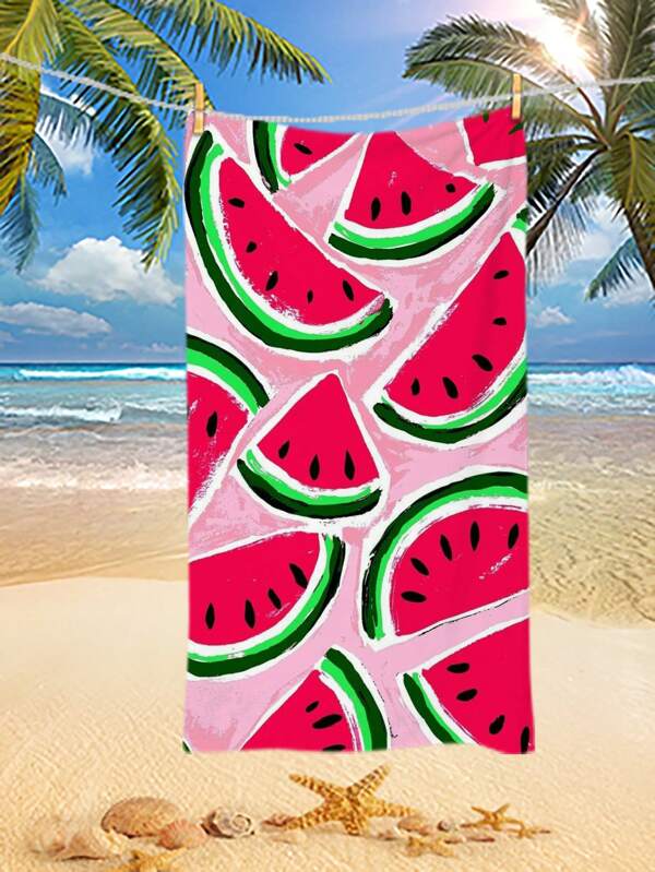 1pc Tropical Watermelon Print Non-Woven Fabric Beach Towel, 80cm*180cm, OPP Bag Packaged, Durable, Tear-Resistant, Suitable For Beach, Pool, Picnic, Vacation