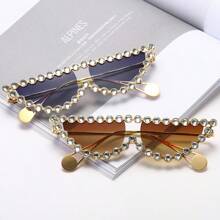 1 Brille Metallisch glitzernde diamantbesetzte transparente Luxus- für Damen, Strandmode, Geschäfts-/Lässig-Geschenke, Katzenaugen-Stil