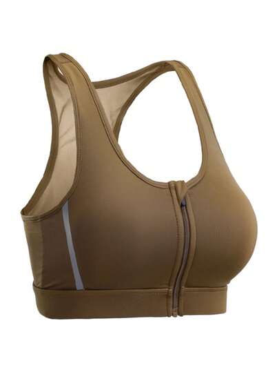 CAMEL CROWN 女士运动背心，防震跑步运动文胸薄款高支撑前拉链瑜伽文胸