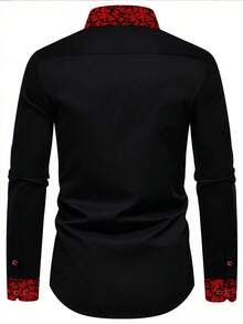 1pc Red And Black Long Sleeve Shirt For Men - Black - View 4