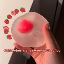 1pc Strawberry Mochi Squeeze Toy, Stress Relief, Moldable, High-Aesthetic, Translucent, Party Favor