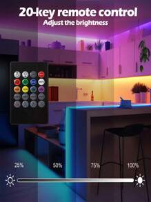 1 szt. Taśmy LED z kontrolą dźwięku, z 20-klawiszowym pilotem, elastyczne zastosowanie, regulowany kolor, bardzo łatwe w instalacji, do sypialni, sufitu, świateł nastrojowych na imprezę, świateł nastrojowych na święta, prezentów świątecznych