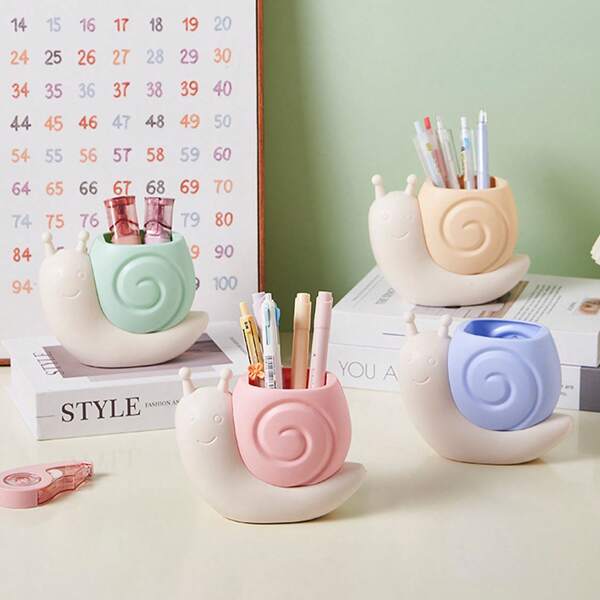 Cute Pen Container Holder Snail-Shape Desk Decoration Stocking Stuffers Creative Multi-Functional Pen/Pencil Holder Desk Organizer Accessory Makeup Storage Office Home Art Supply Nice Gift, School Supplies,Back To School