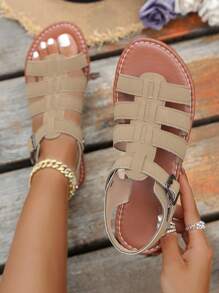 Ladies Flat Roman Sandals, Elegant Comfortable Open Toe Beach Vacation Summer Shoes