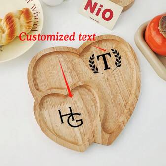 1pc Customized Creative Heart-Shaped Minimalist Tray, Wedding Gift, Bridesmaid Gift, Graduation Food Tray, Restaurant Bamboo Dining Plate, Fruit Plate, Home Tea Tray, Heart-Shaped Rubberwood