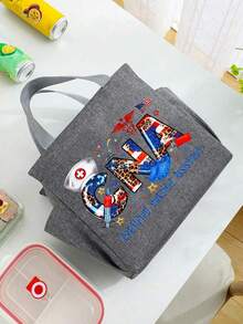 New Nurse's Day Printed Bento Bag, Lunch Box Bag, Portable Insulated Storage Picnic Bag, Nurse's Day Printed Pattern, Suitable For Gift Letters, Stethoscopes, Nurse Printed Elements Back To School School Stuff Bag For School Work Lunch Bag For Women Cooler Bag Picnic Accessories School Accessories - Multicolor - View 3