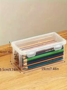 4pcs Oversize Transparent PP Storage Boxes With Lids, Lightweight, Unfinished Surface, Suitable For Office & School Supplies, Pens, Pencils, Markers, Makeup Brushes, Etc.