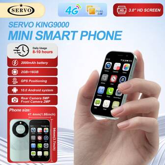 SERVO KING9000 Mini Smart Phone Android 10.0 3.0inch HD Screen Dual SIM Card 4G LTE Cellular 2GB+16GB 2000mAh Facial Recognition Camera 5.0MP GPS WiFi Portable Small Cellphone