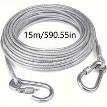 1 pièce Corde à linge en acier inoxydable de 196 pouces (environ 5 mètres) avec revêtement PVC imperméable. Idéale pour le linge d'intérieur/extérieur, le camping, la salle de bain et la chambre étudiante. Avec boucle antidérapante et crochet coulissant lisse. Accessoires de lessive, cintres