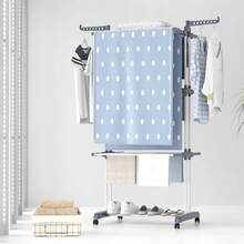 Clothesline, 4-Tier Vertical Folding Clothes Drying Rack With Wheels, Large Drying Space, Stainless Steel Clothesline For Outdoor And Indoor Use - TENDEDERO-4P-gRIS - View 10