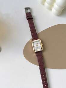 1pc Teenager & Student Square Roman Numeral Dial Leather Band Quartz Watch, Suitable For Birthday, Anniversary, Halloween Gift, Year-End Promotion