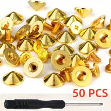 50 Sets Silver Alloy Cone Spikes And Studs, 4.7mm 3/16" Bullet Screw Back Punk Studs For Clothing, Shoes, Leather Craft, Belts, Bags With Installation Tools