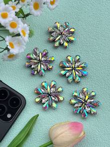 1 To 5 Pcs Glass Rhinestone Flower Embellishment Patches, Clothing Accessory - Black Round Rhinestone Appliques - Multicolor - View 16