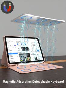 Funda con teclado compatible con iPad, teclado inalámbrico Bluetooth desmontable con batería de 150 mAh y soporte para lápiz compatible con iPad Air de 5ta generación 2022/Air de 4ta generación 2020/Air de 6ta generación 2024, de 9.7 pulgadas, 7/8/9na de 10.2", 10ma, color rosa