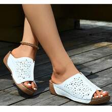 Sandalias para Mujer Casual Bohemias y Caladas, Huaraches para Dama Playa de Cuña de Suela Gruesa, Zapatos para Mujer con Diseño Transpirable y Ultra Ligero, Estilo Fresco para el Verano - Blanco - Ver 6