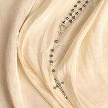 1 件简约复古黑玛瑙珠、和圣母玛利亚吊坠项链、时尚配饰，适合母亲节礼物 - 灰色 - 查看 3