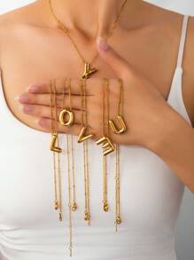 1 pièce Collier pendentif à lettre initiale de ballon à bulles en acier inoxydable plaqué or épais pour femmes et hommes, bijoux de mode personnalisés