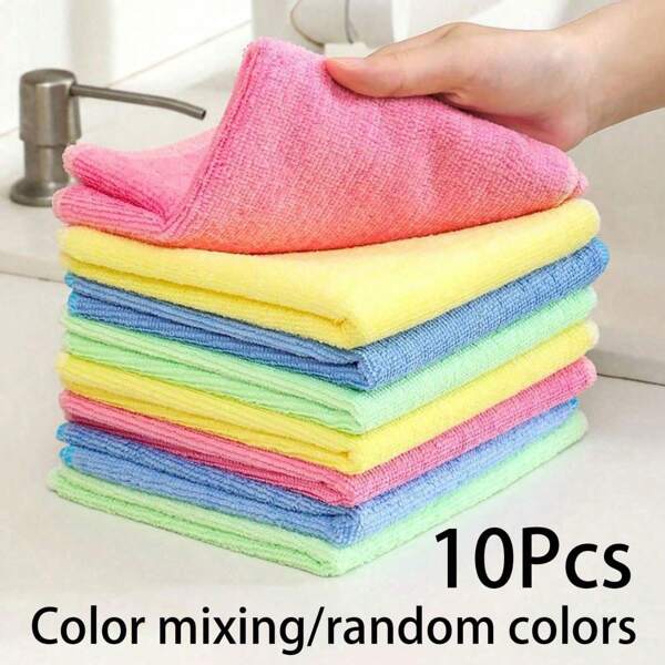 10pcs Thick Kitchen Cleaning Towels/ Dish Cloths, Assorted Colors, Bamboo Fiber, Highly Absorbent, Non-Linting, Non-Stick Oil, 9.8"*9.8", Not Support Machine Washing,Kitchen,Bathroom,Home,Household Supplies